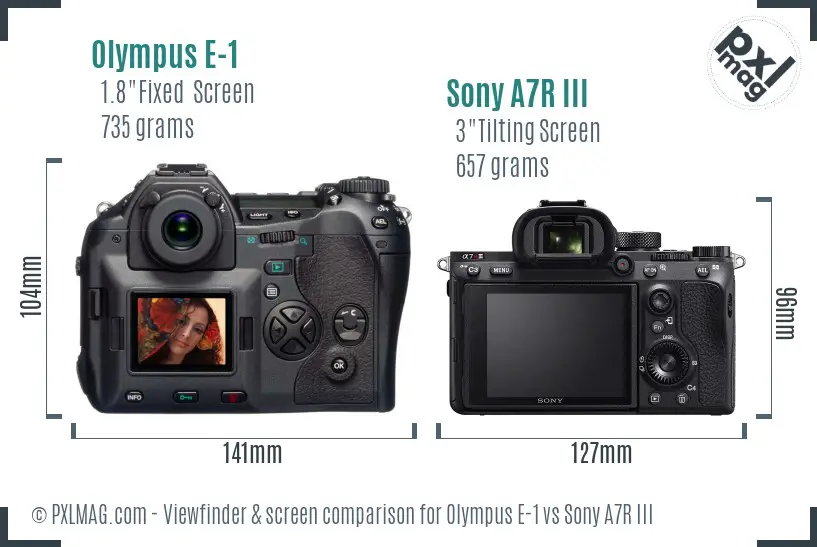 Olympus E-1 vs Sony A7R III Screen and Viewfinder comparison