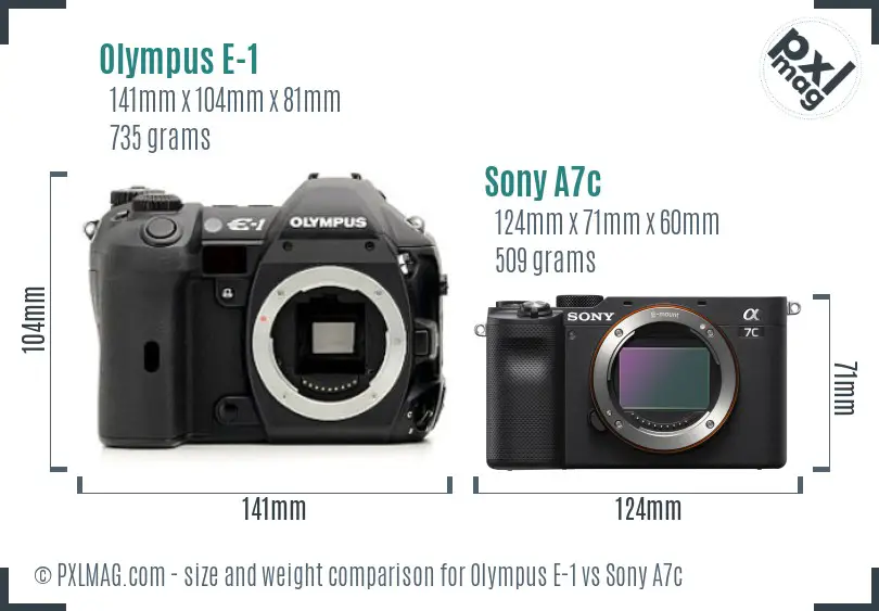 Olympus E-1 vs Sony A7c size comparison