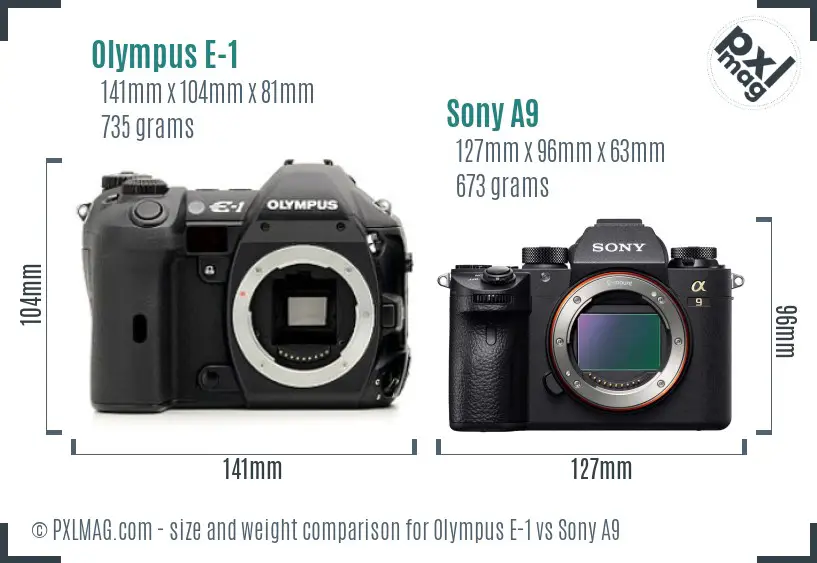 Olympus E-1 vs Sony A9 size comparison