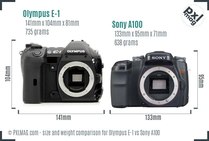 Olympus E-1 vs Sony A100 size comparison