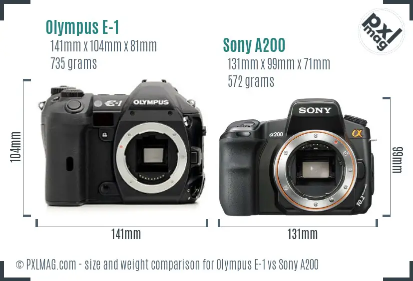 Olympus E-1 vs Sony A200 size comparison