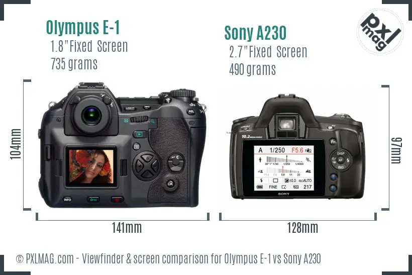 Olympus E-1 vs Sony A230 Screen and Viewfinder comparison