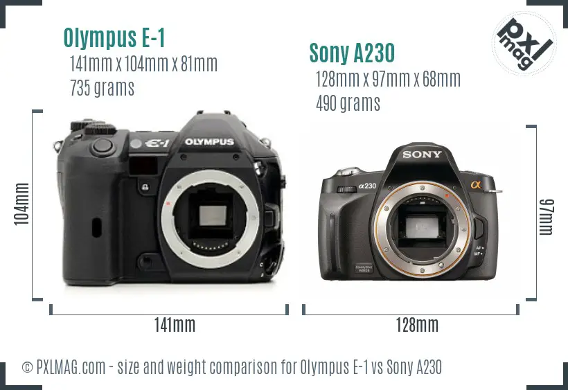 Olympus E-1 vs Sony A230 size comparison