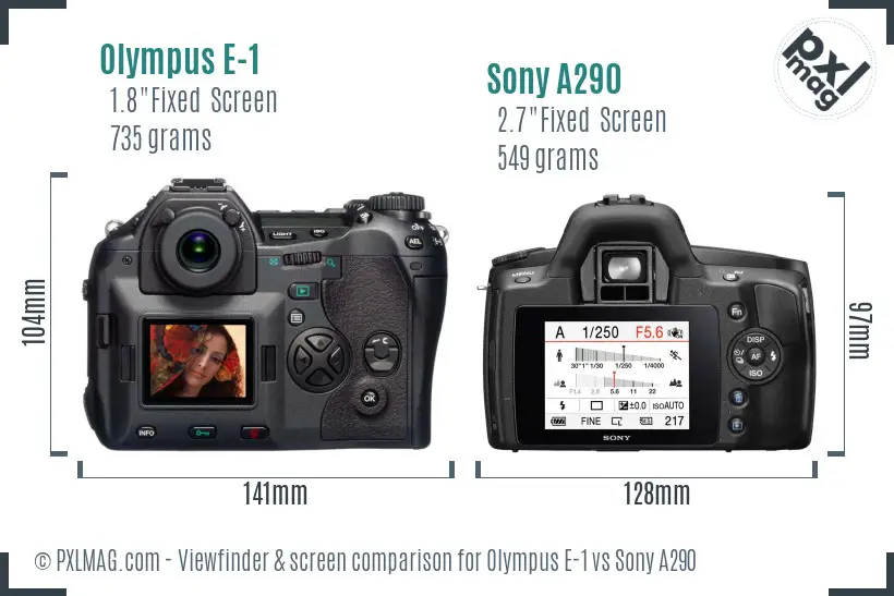 Olympus E-1 vs Sony A290 Screen and Viewfinder comparison