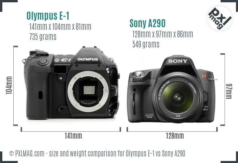 Olympus E-1 vs Sony A290 size comparison