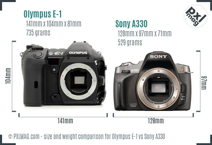 Olympus E-1 vs Sony A330 size comparison