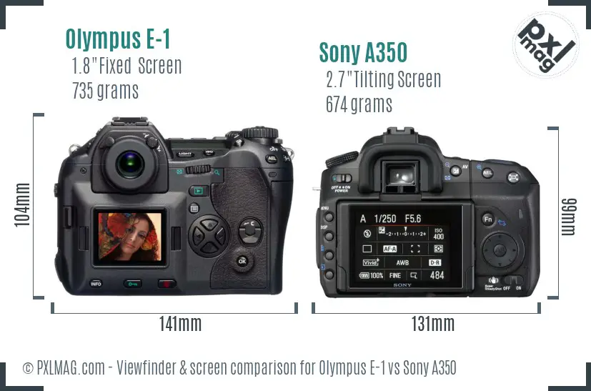 Olympus E-1 vs Sony A350 Screen and Viewfinder comparison