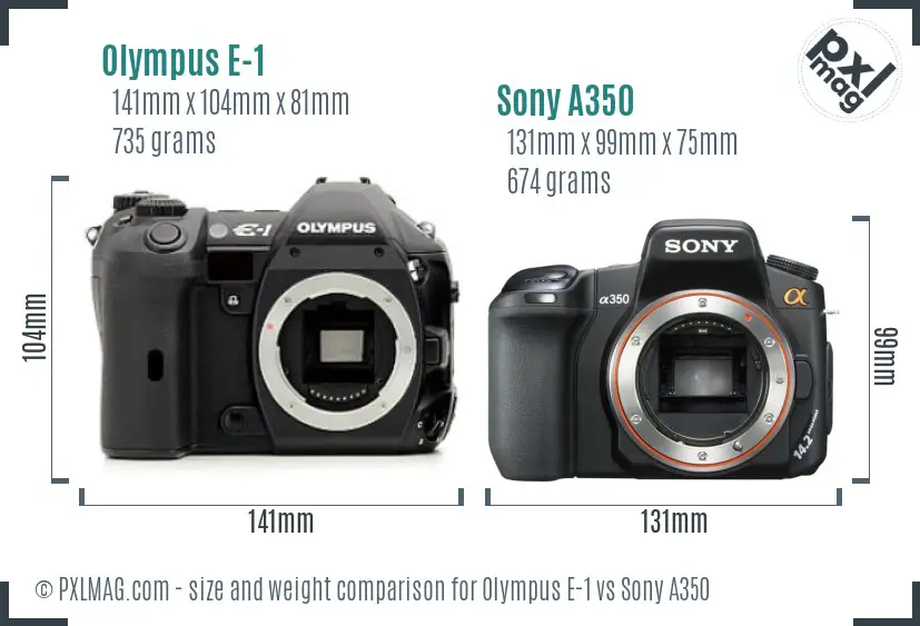 Olympus E-1 vs Sony A350 size comparison