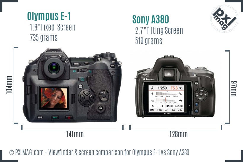 Olympus E-1 vs Sony A380 Screen and Viewfinder comparison