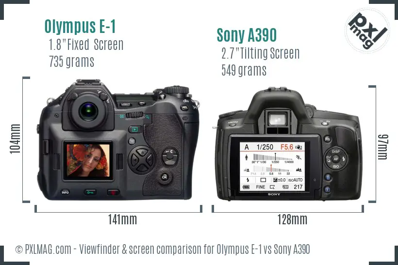 Olympus E-1 vs Sony A390 Screen and Viewfinder comparison