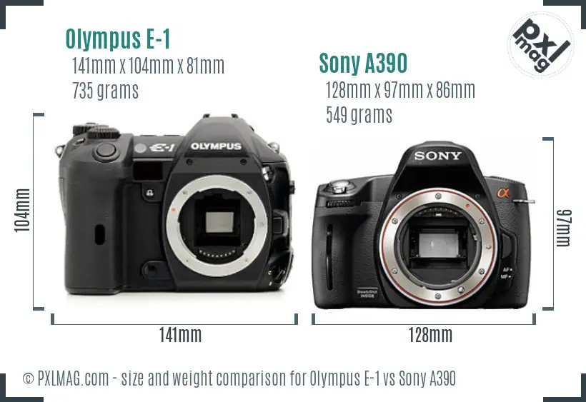 Olympus E-1 vs Sony A390 size comparison