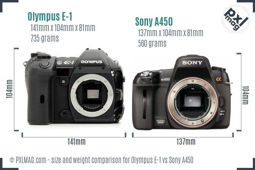 Olympus E-1 vs Sony A450 size comparison