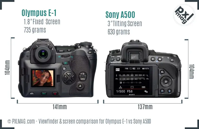 Olympus E-1 vs Sony A500 Screen and Viewfinder comparison