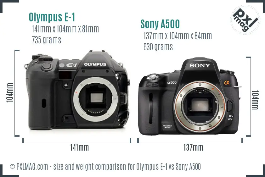 Olympus E-1 vs Sony A500 size comparison