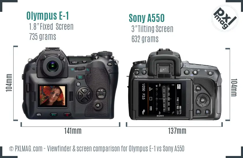 Olympus E-1 vs Sony A550 Screen and Viewfinder comparison