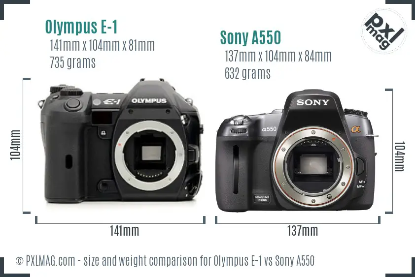 Olympus E-1 vs Sony A550 size comparison