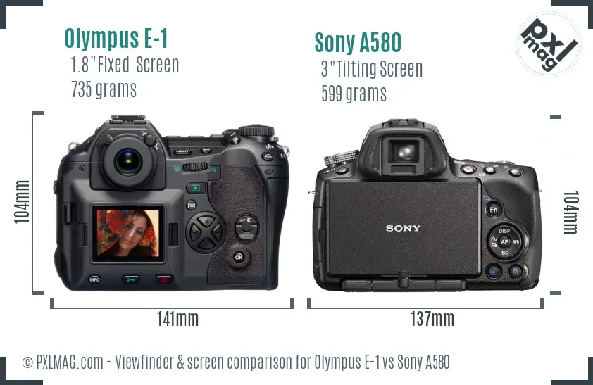 Olympus E-1 vs Sony A580 Screen and Viewfinder comparison