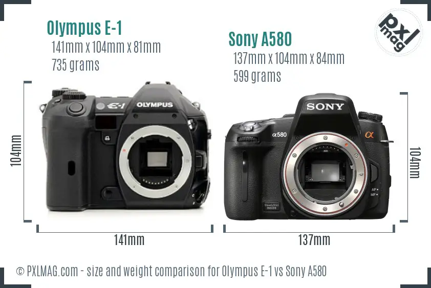 Olympus E-1 vs Sony A580 size comparison