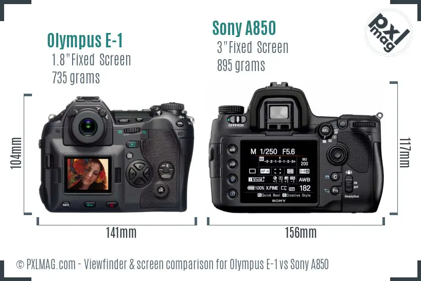 Olympus E-1 vs Sony A850 Screen and Viewfinder comparison