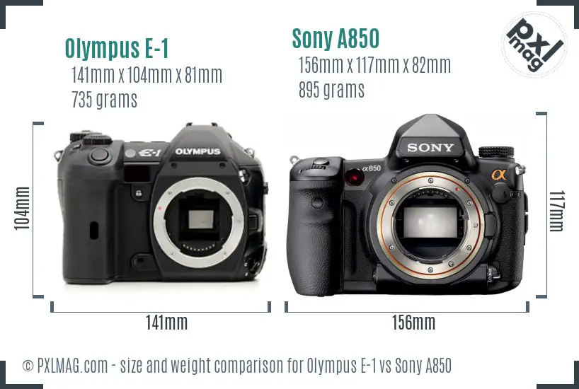 Olympus E-1 vs Sony A850 size comparison