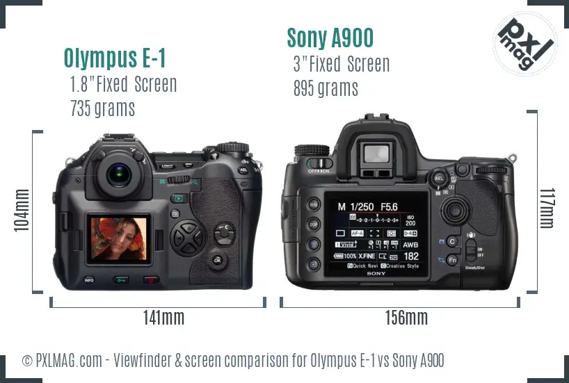 Olympus E-1 vs Sony A900 Screen and Viewfinder comparison