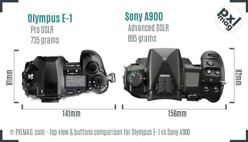 Olympus E-1 vs Sony A900 top view buttons comparison