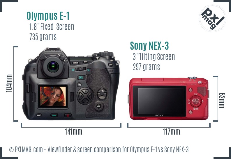 Olympus E-1 vs Sony NEX-3 Screen and Viewfinder comparison