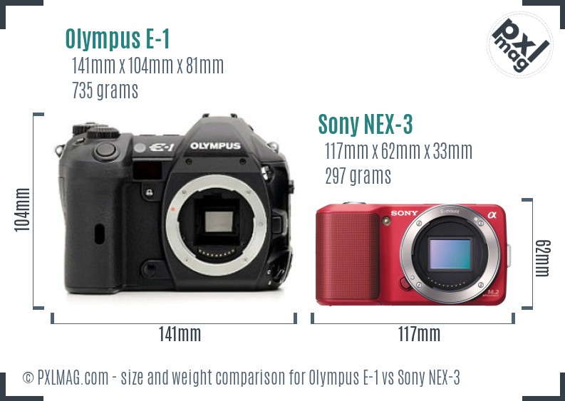 Olympus E-1 vs Sony NEX-3 size comparison