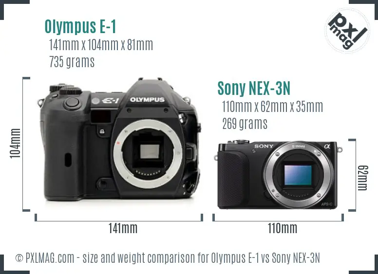 Olympus E-1 vs Sony NEX-3N size comparison