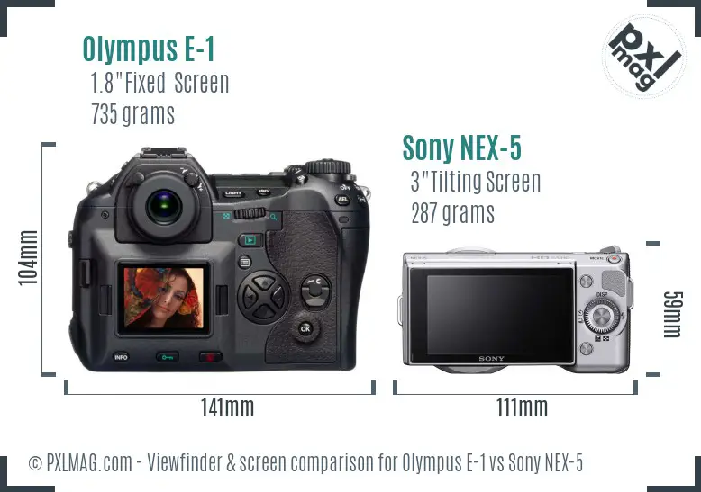 Olympus E-1 vs Sony NEX-5 Screen and Viewfinder comparison