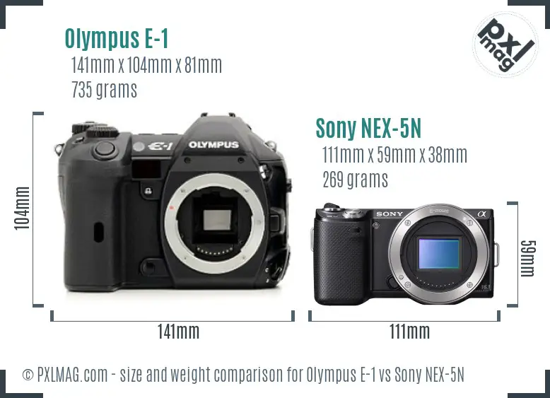 Olympus E-1 vs Sony NEX-5N size comparison