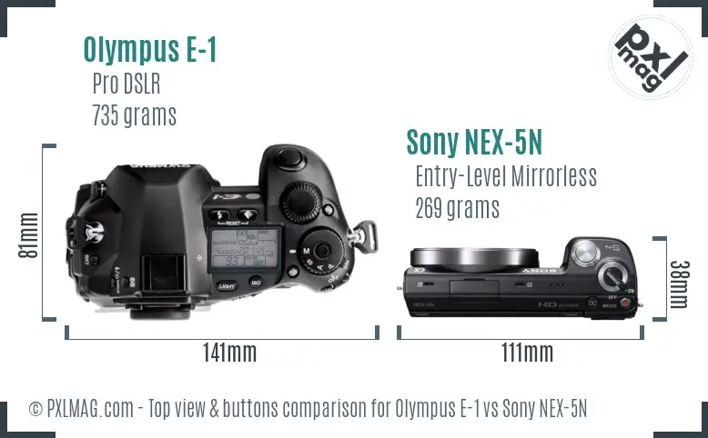 Olympus E-1 vs Sony NEX-5N top view buttons comparison