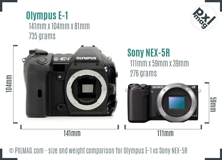 Olympus E-1 vs Sony NEX-5R size comparison