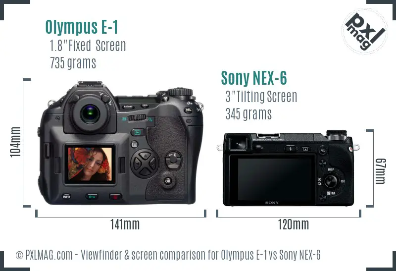Olympus E-1 vs Sony NEX-6 Screen and Viewfinder comparison