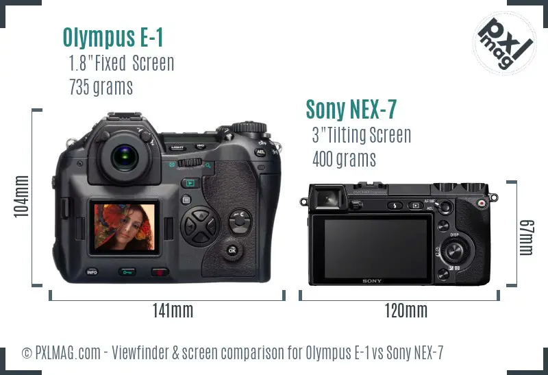 Olympus E-1 vs Sony NEX-7 Screen and Viewfinder comparison