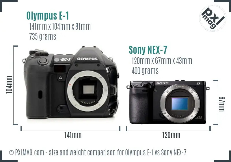 Olympus E-1 vs Sony NEX-7 size comparison