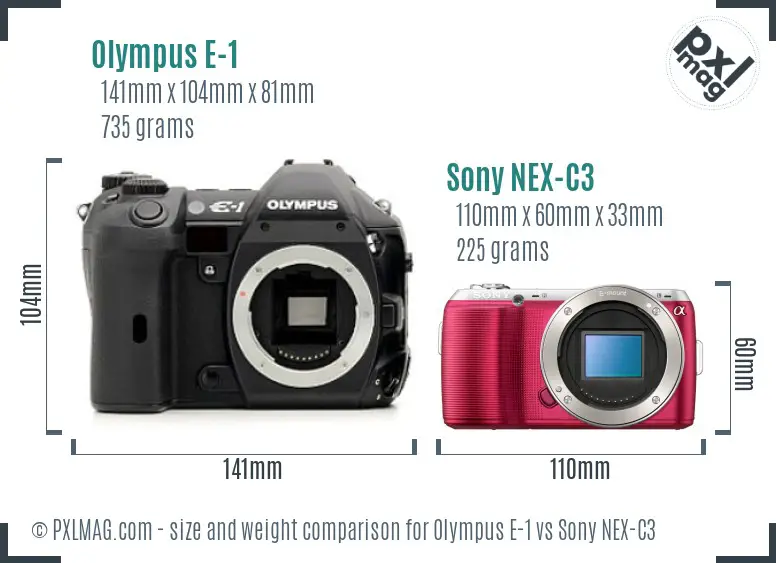 Olympus E-1 vs Sony NEX-C3 size comparison