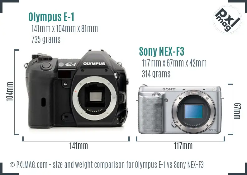 Olympus E-1 vs Sony NEX-F3 size comparison