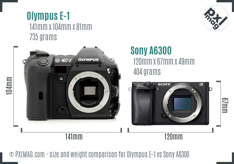 Olympus E-1 vs Sony A6300 size comparison