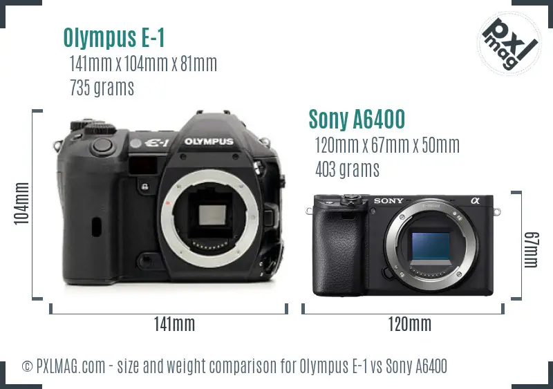 Olympus E-1 vs Sony A6400 size comparison