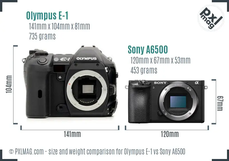 Olympus E-1 vs Sony A6500 size comparison