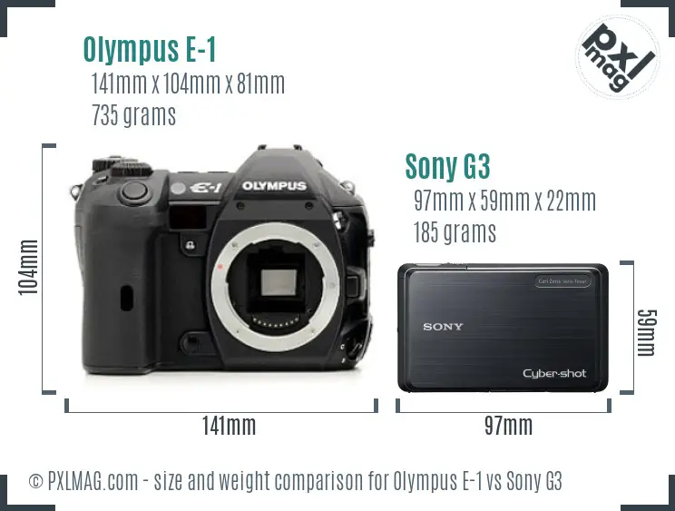 Olympus E-1 vs Sony G3 size comparison