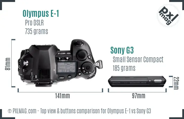 Olympus E-1 vs Sony G3 top view buttons comparison