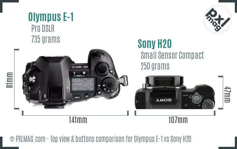 Olympus E-1 vs Sony H20 top view buttons comparison