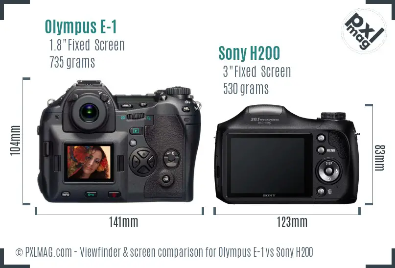 Olympus E-1 vs Sony H200 Screen and Viewfinder comparison