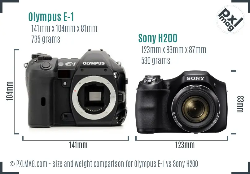 Olympus E-1 vs Sony H200 size comparison