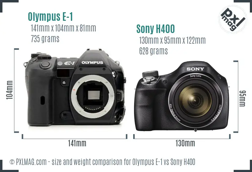 Olympus E-1 vs Sony H400 size comparison