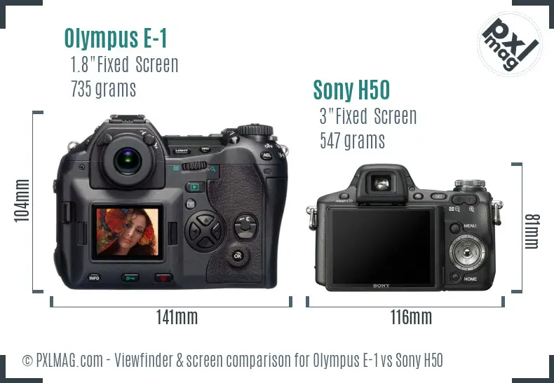 Olympus E-1 vs Sony H50 Screen and Viewfinder comparison