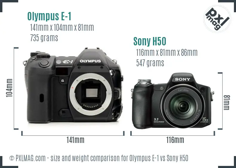 Olympus E-1 vs Sony H50 size comparison