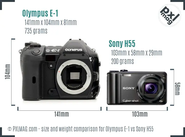 Olympus E-1 vs Sony H55 size comparison